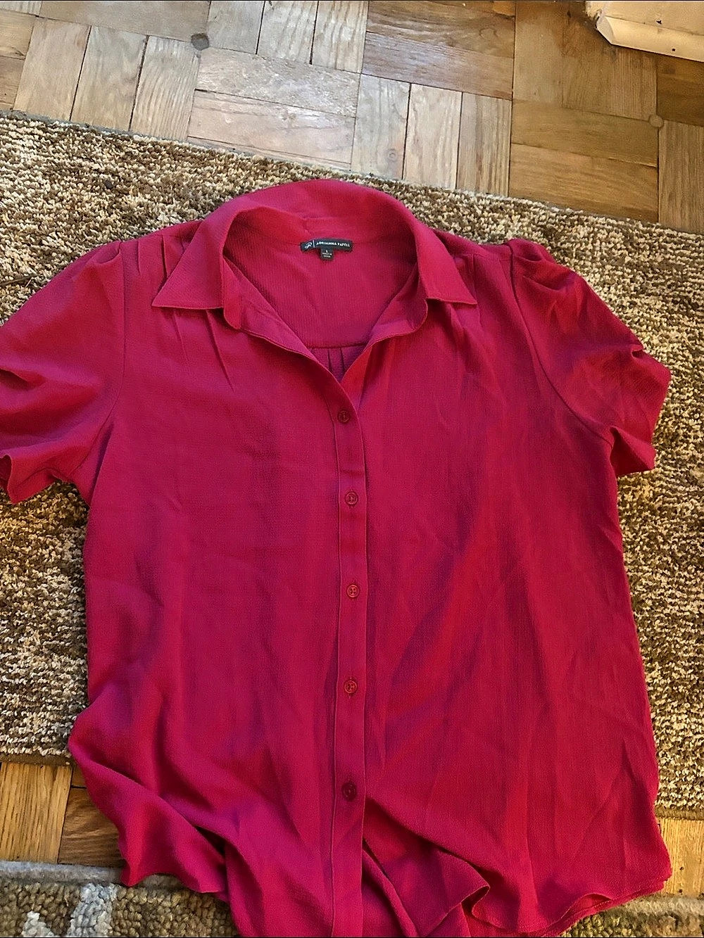Adrianna Papell Button Front Blouse in Pink Size Large